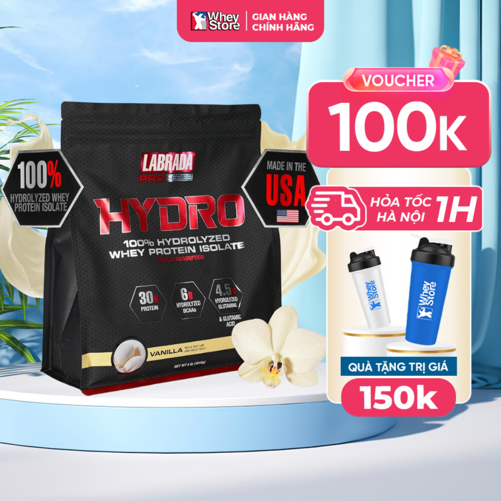Sữa Tăng Cơ Bắp Cao Cấp Labrada Hydro Whey 100% Hydrolyzed Whey Protein Isolate 4lbs Chính Hãng