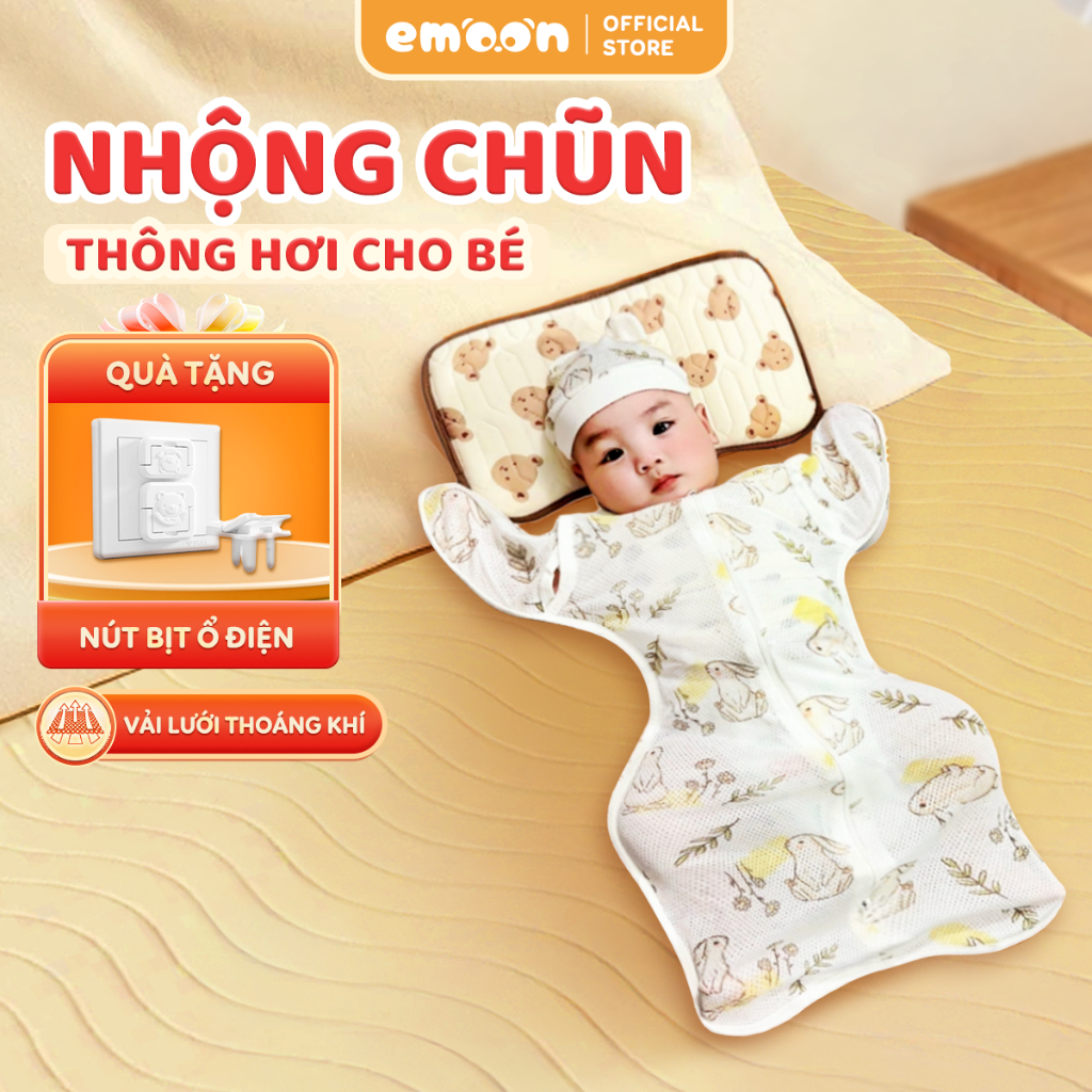 Nhộng chũn tơ tằm thông hơi cho bé Emoon cho bé từ 0-6 tháng mềm mại, thoáng mát, kháng khuẩn an toàn cho bé
