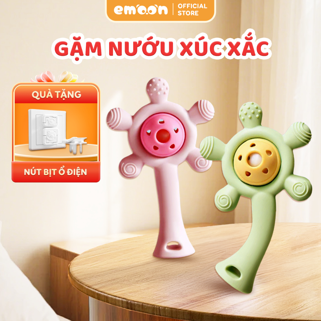 Đồ chơi gặm nướu xúc xắc cho bé Emoon Silicone bạch kim, kháng khuẩn hỗ trợ khả năng cầm nắm cho bé