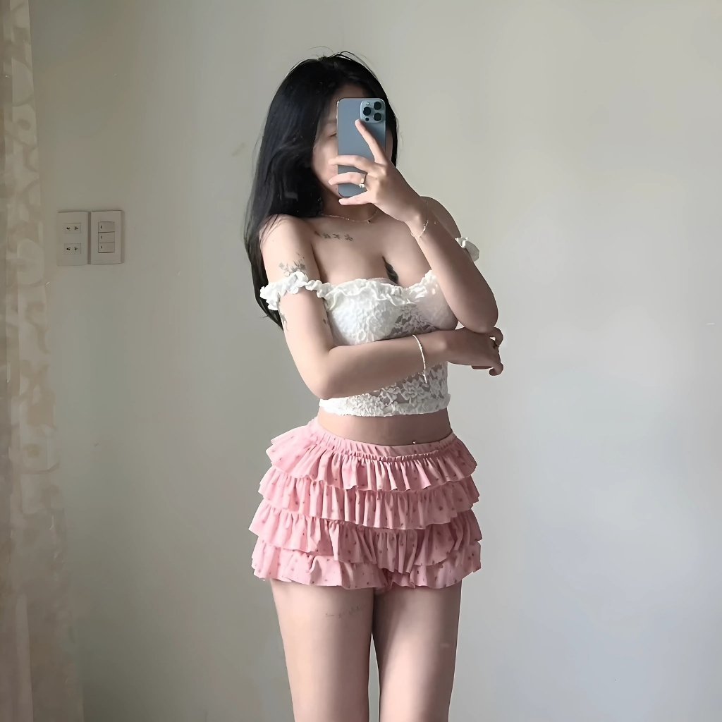 [XẢ HÀNG] Áo Ren Hai Dây Croptop Ôm Body Có Mút Ngực BM26 Chất Thun Ren Lưới Xuyên Thấu Sexy Baine