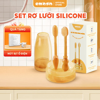 Set rơ lưỡi và bàn chải đánh răng Emoon Silicon mềm mại, an toàn vệ sinh sạch răng miệng cho em bé từ 0 -18th