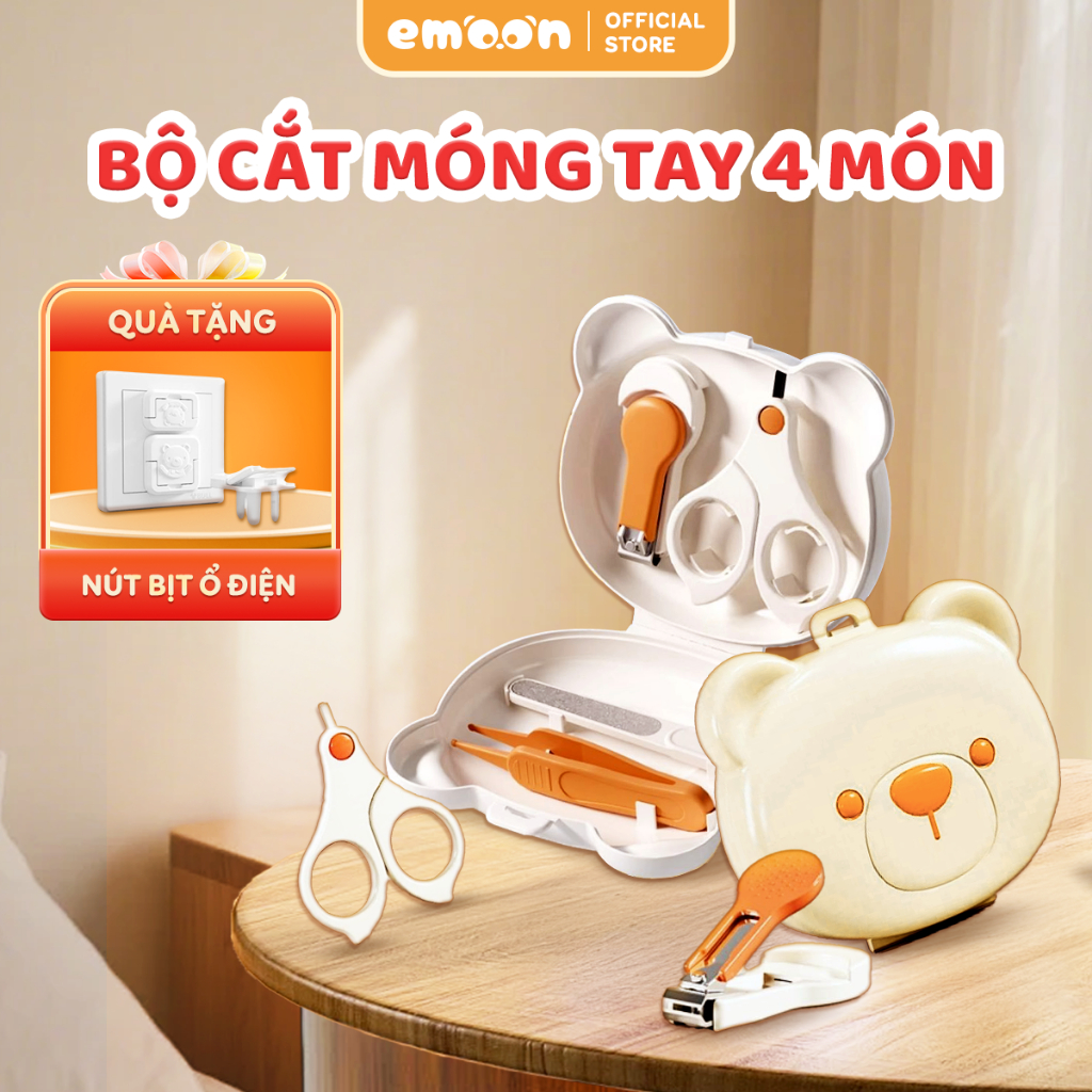 Bộ cắt móng tay 4 món cho bé hình gấu Emoon chống kẹp thịt an toàn, tiện lợi cho mẹ và bé