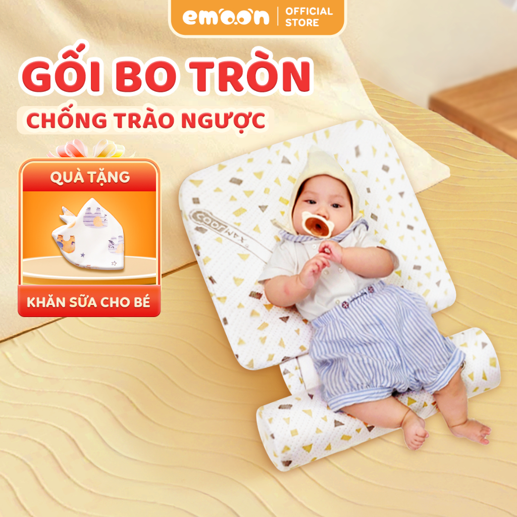 Gối chống trào ngược Emoon bo tròn cho bé chống võng lưng thiết kế dốc chuẩn y khoa, giảm ngay nôn trớ, ọc sữa