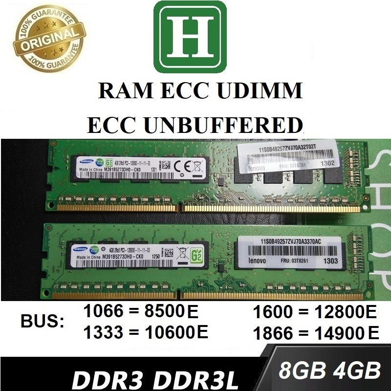 Ram ECC UDIMM/ECC Unbuffered 8GB, 4GB DDR3 bus 12800E, 10600E và 8500E, ram zin tháo máy, BH 3 tháng
