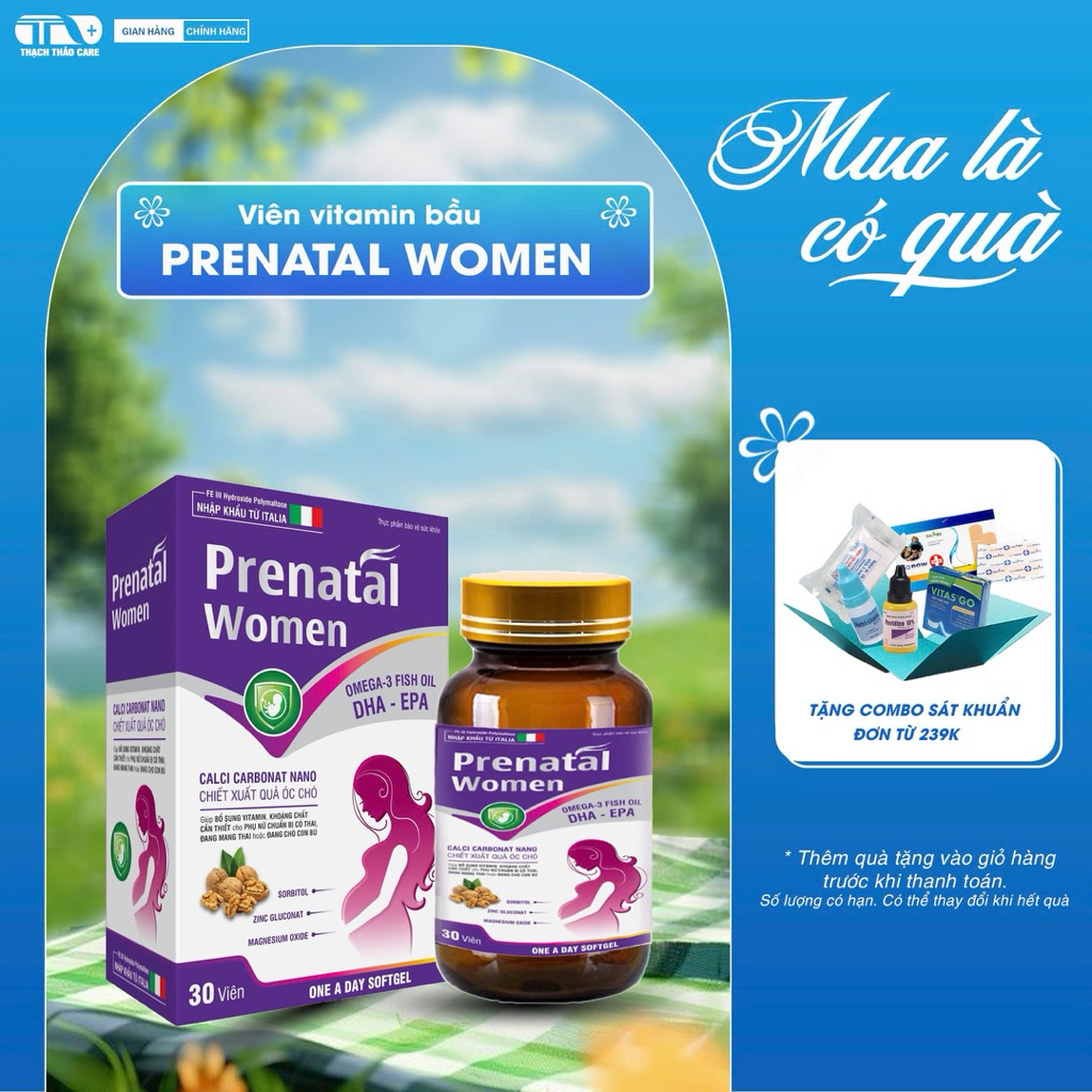 [Chính hãng] TPBVSK viên vitamin tổng hợp bầu PRENATAL WOMEN - Bổ sung Acid folic, DHA, sắt, canxi..