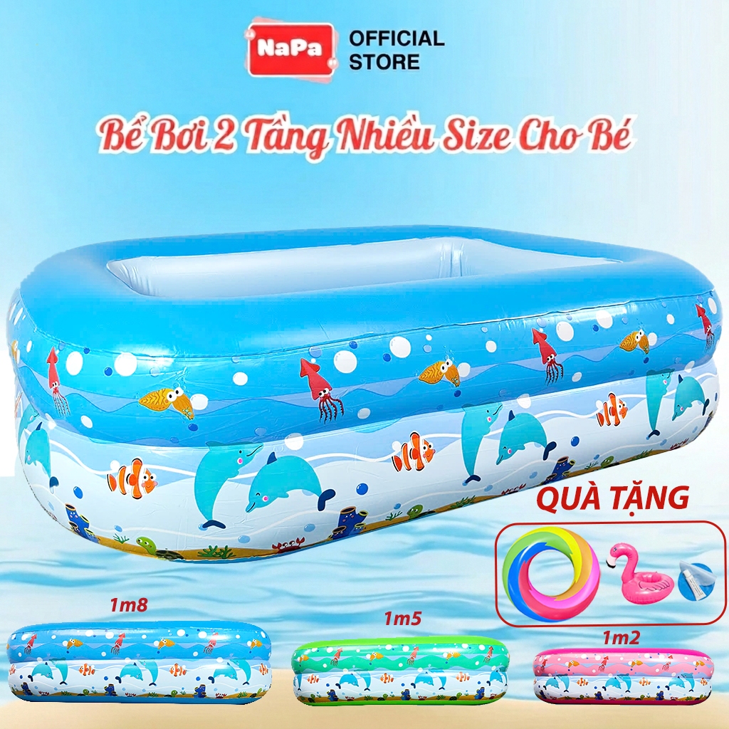 Bể Bơi 2 Tầng Cho Bé, Hồ Bơi Phao Nhiều Kích Thước 1m2 - 1m5 - 1m8 Đáy 2 Lớp Chống Trơn Trượt