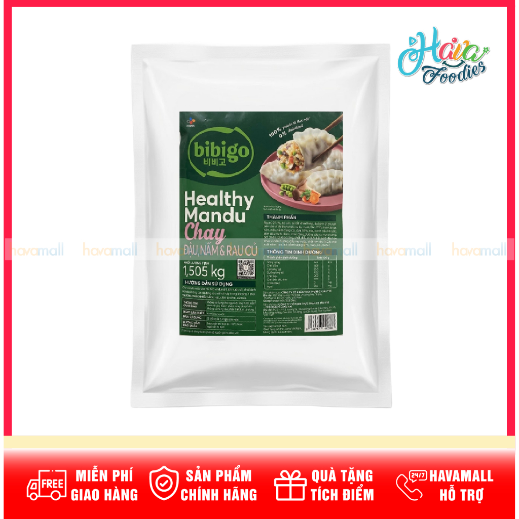 Bánh Xếp Chay Mandu Bibigo Đậu, Nấm & Rau Củ 1,505kg – Bibigo Plant-Based Mandu Dumplings