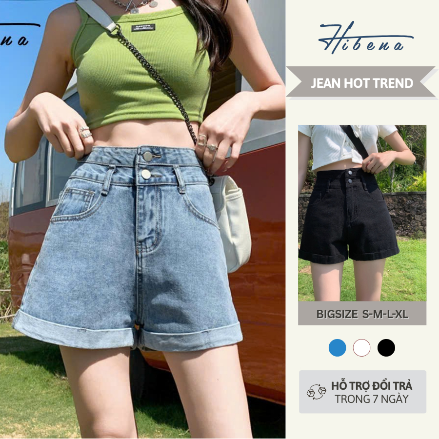 [SALE HÈ] Quần Short Jeans Nữ Cạp Cao Dáng Chữ A, Quần Bò Đùi Ngắn Cúc Xanh Trắng Đen S01 Hibena