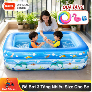 Bể Bơi, Hồ Bơi 3 Tầng Nhiều Kích Cỡ 1m3/1m5/1m8/2m1 Chất Liệu PVC An Toàn, Đế Chống Trượt Cho Bé
