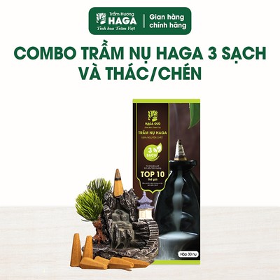 Combo hộp 30 nụ trầm hương tự nhiên và chén thác xông trầm HAGA, xông nhà, thờ cúng, đốt bàn thờ