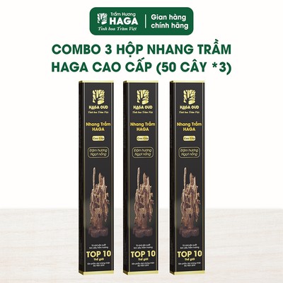 [ĐƠN 399K TẶNG NHANG] 3 hộp nhang trầm hương tự nhiên HAGA cao cấp, thơm trầm thờ cúng, ít khói, an toàn, 50 câyX3,30 cm