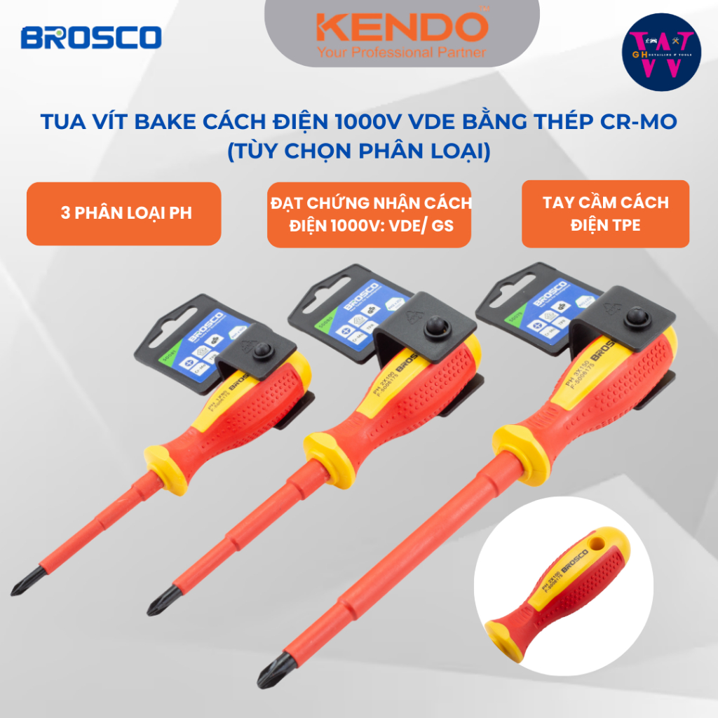 Tua Vít Bake Cách Điện 1000V VDE Brosco – Thép CrV – Tay Cầm Chống Trượt  | BROSCO B50079 B50080 B50