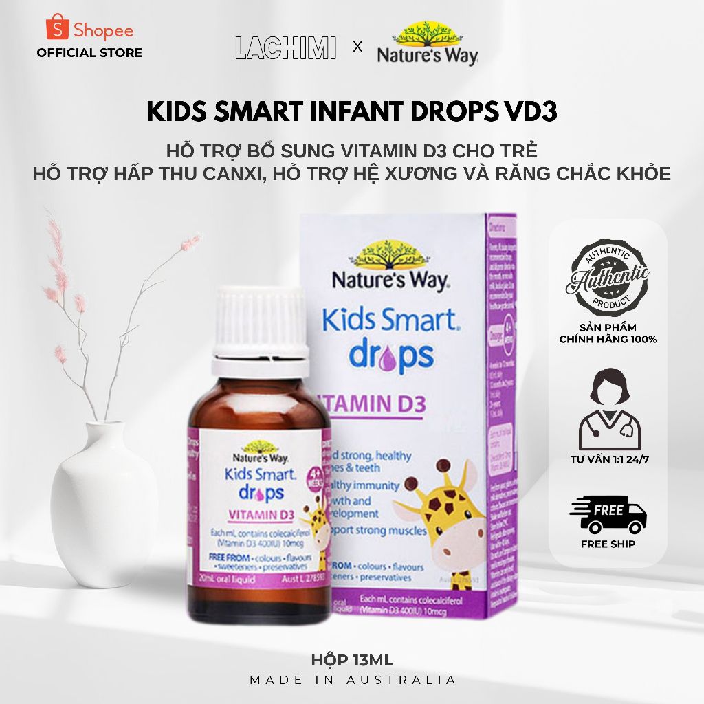 Vitamin D3 Nature's Way Kids Smart Infant Drops VD3 hỗ trợ hấp thụ canxi, chắc khỏe xương Lachimi