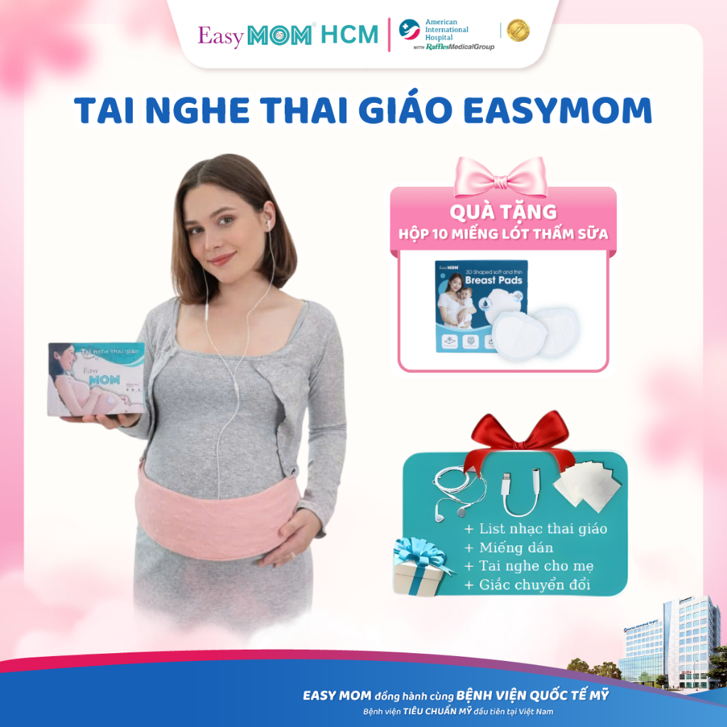 [HỎA TỐC HCM]Tai nghe thai giáo cho bà bầu Easy MOM kết nối dễ dàng thiết kế ôm bụng âm thanh êm dịu cho thai nhi