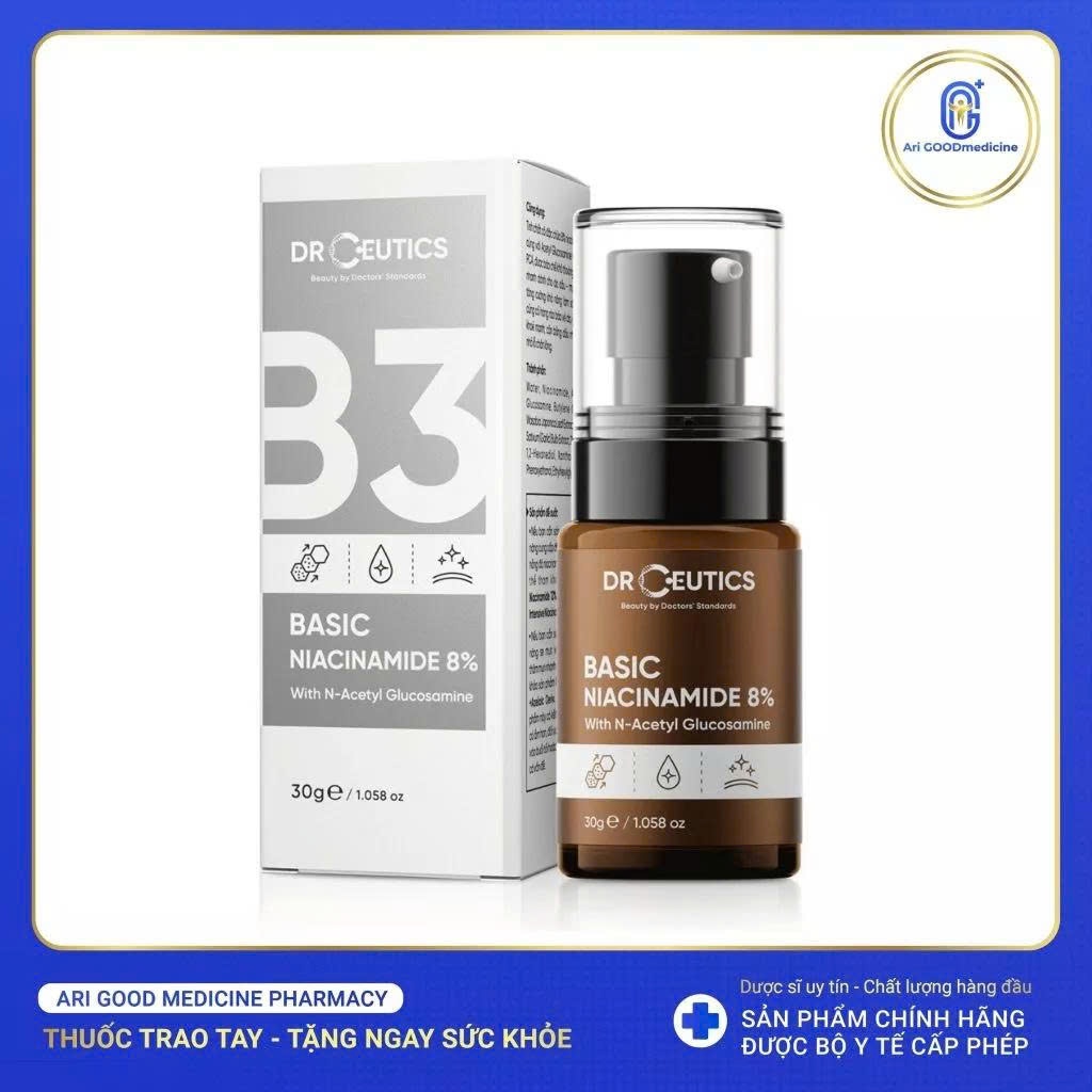 Serum DrCeutics Giảm Thâm, Sáng Da & Kiềm Dầu Basic Niacinamide 8% 30g