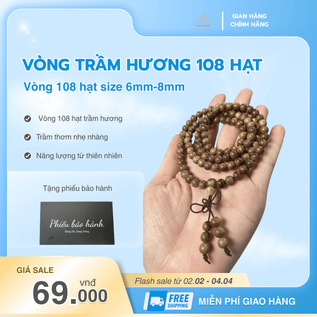 Vòng 108 hạt Trầm Hương, Vòng đeo tay unisex tự nhiên thiết kế nhiều vòng độc đáo