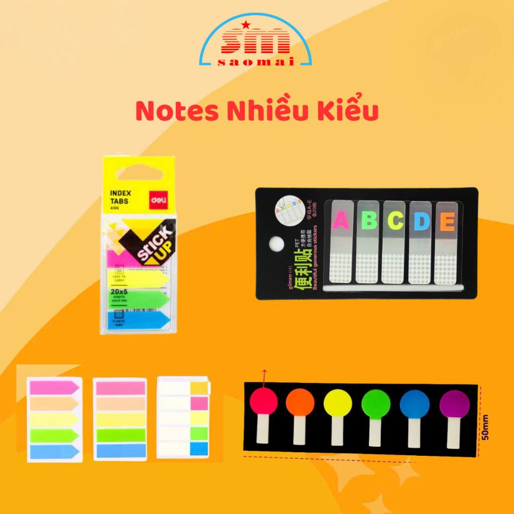 Giấy Notes kiểu P62-TL/ Deli A11302 Notes Sign Here/ Notes mũi tên Deli A10602, Notes Chữ, Notes Số