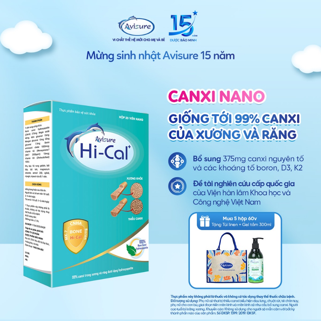 Avisure Hical Canxi Nano TPBVSK Cung Cấp Calicium, D3 và K2 Hỗ Trợ Giảm Nguy Cơ Loãng Xương