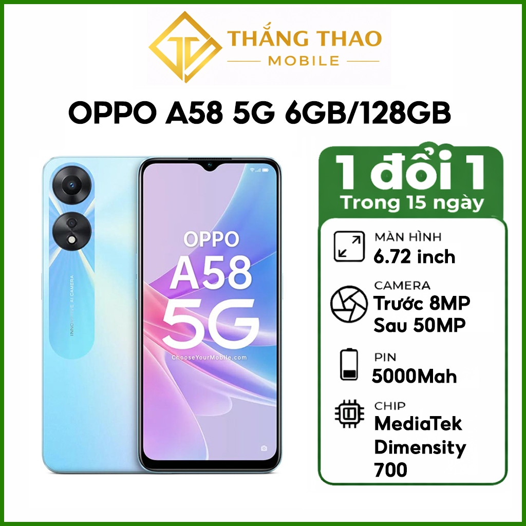 Điện thoại OPPO A58 5G 6GB/128GB Dimensity 700  Fullbox - Hàng nhập khẩu