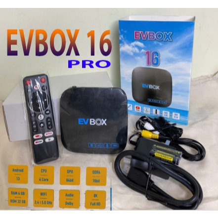 Android TV Box EVBOX 16 Pro 4K, có Bluetooth, remote Voice (Ram 4GB Rom 32GB)