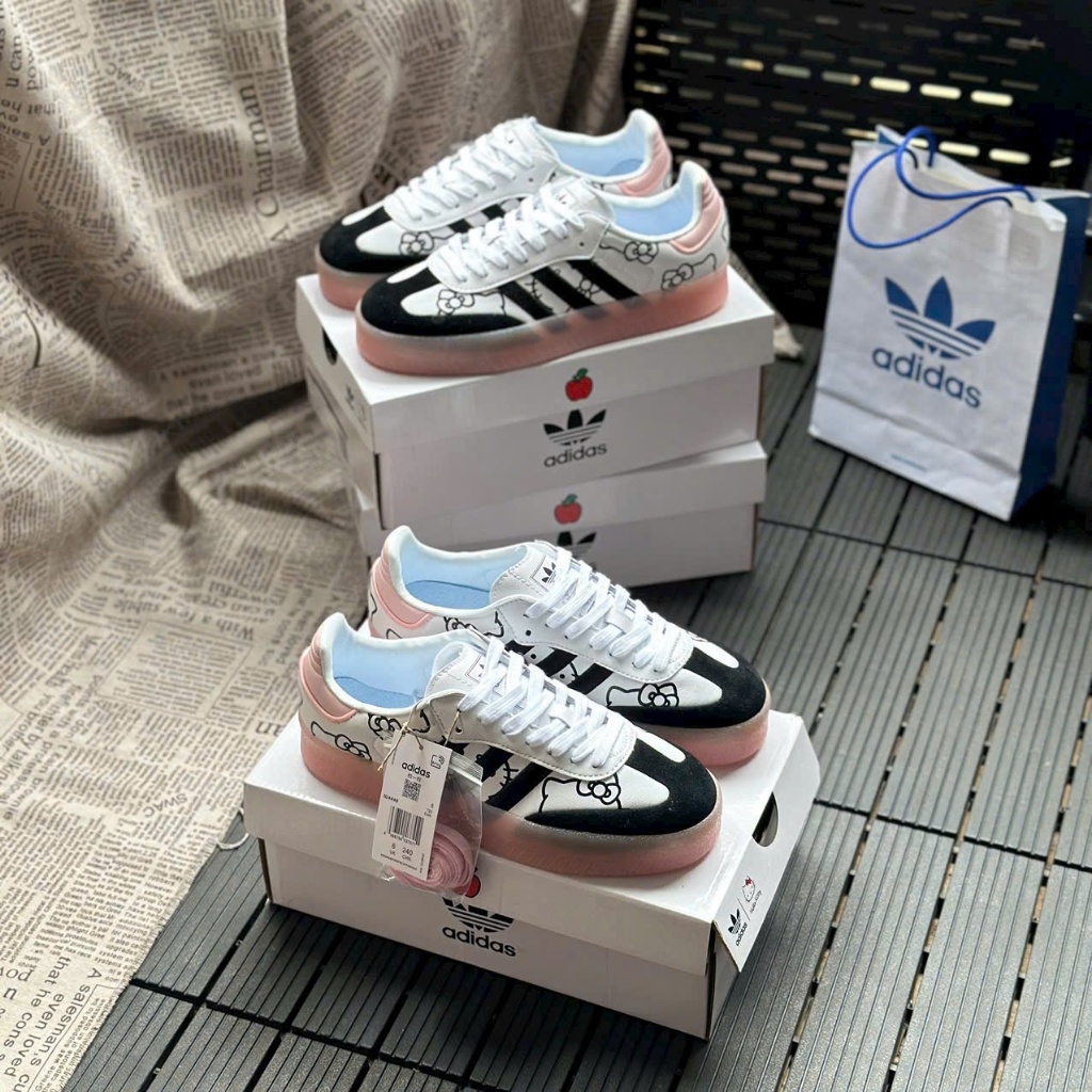 Giày Thể Thao Adidas Gazelle Hello Kitty Trắng Hồng Đế Hồng