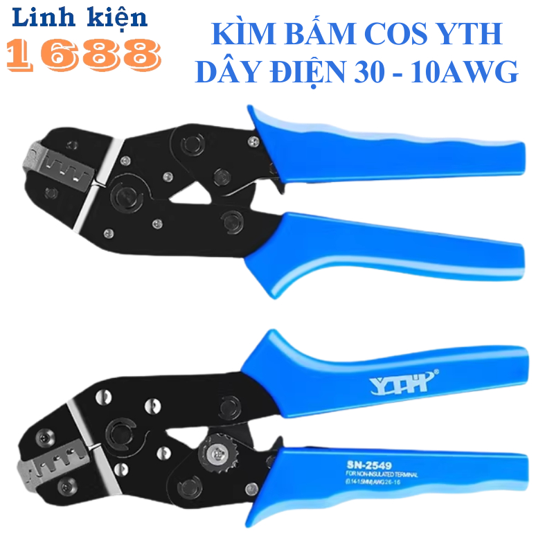 Kìm bấm cos ghim YTH dây điện từ 30AWG-10AWG