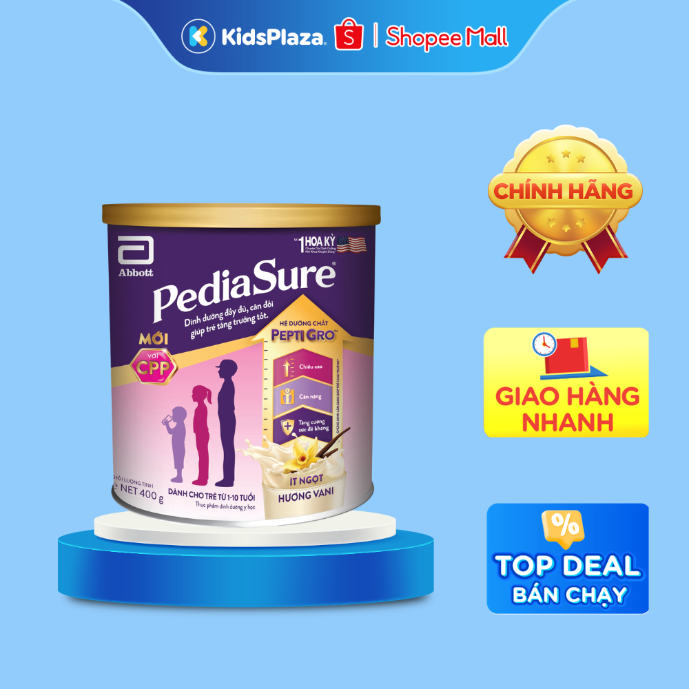 Sữa PediaSure BA 400g vị vani ít ngọt cho bé đến 10 tuổi - Tăng cân, ít ngọt