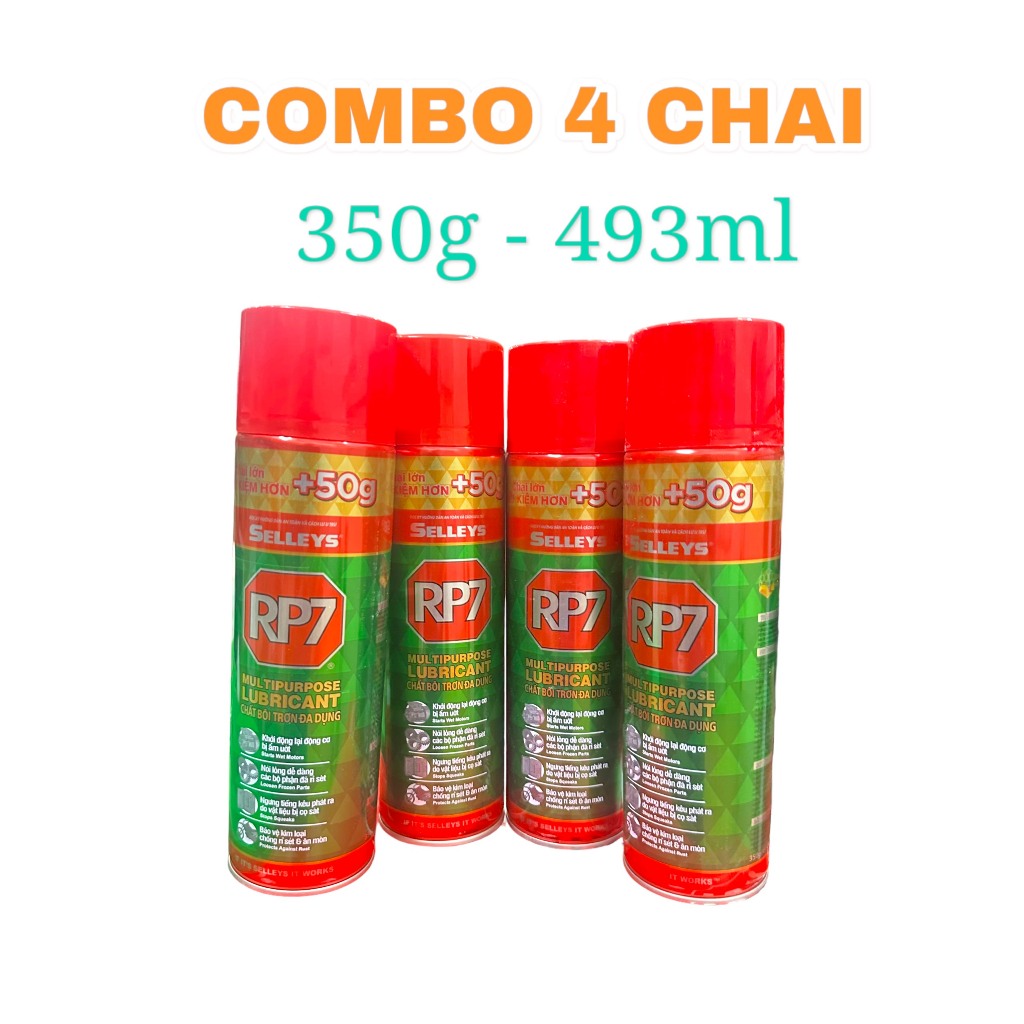 Combo 4 Chai RP7 493ml 350g Mùi Vani Phá Rỉ Sét Bôi Trơn Chi Tiết Cơ Khí Bình Xịt RP7 Loại To