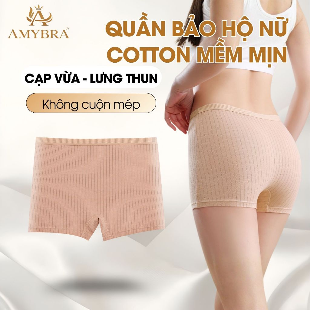 Quần bảo hộ mặc váy cotton chống lộ - Quần mặc trong váy cạp vừa viền thun co giãn AMYBRA V4116