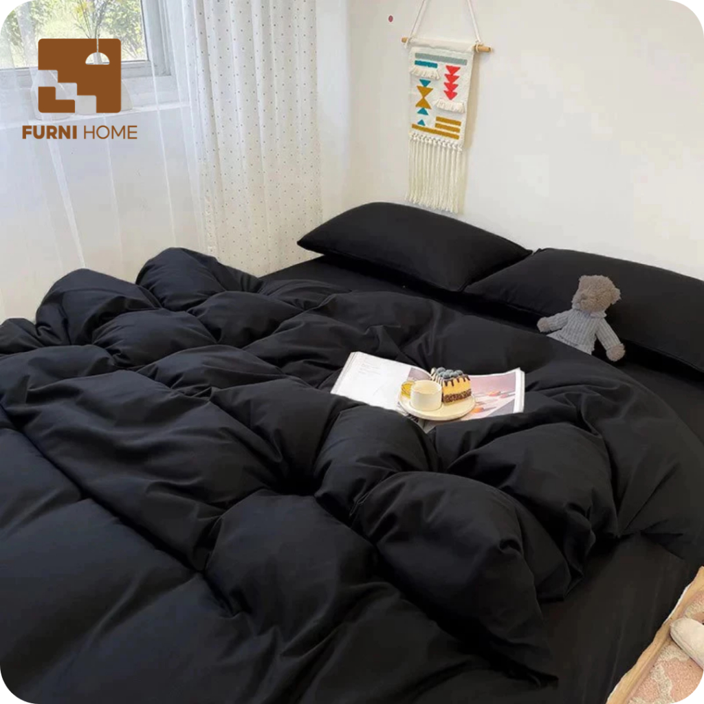[FURNI HOME] Bộ chăn ga gối cotton tici cosset bedding notag - full đen