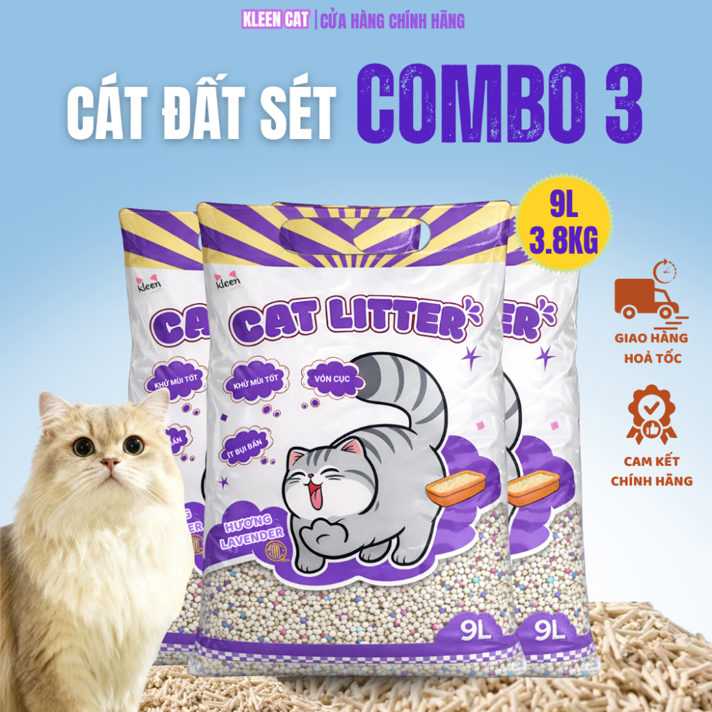 Combo 3 túi Cát Mèo Kleen Vón Cục Tốt, Cát Vệ Sinh Mèo Giá Rẻ
