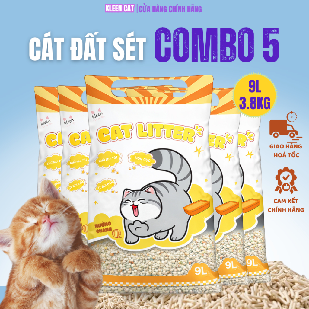 Combo 5-6 túi Cát Vệ Sinh Cho Mèo Kleen 9l, Cát Mèo Vệ Sinh Premium Cat Litter - meobeo