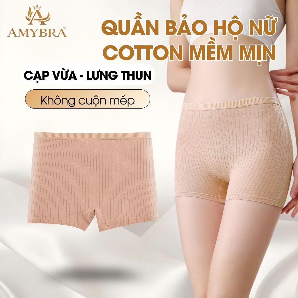 Quần Mặc Trong Váy Gân Tăm Trơn, Quần Đùi Nữ Mặc Trong Váy Thiết Kế Đơn Giản AMYBRA V4116