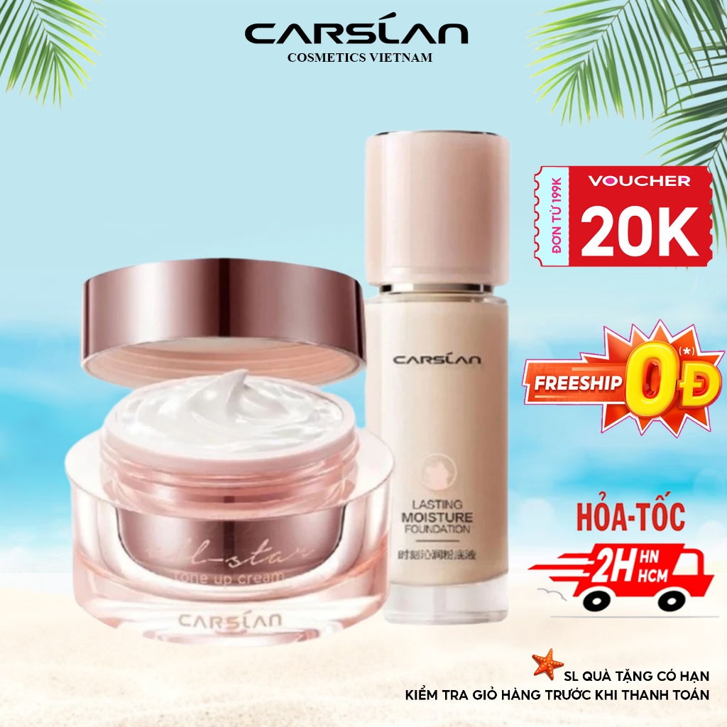Combo kem nền Carslan mỏng nhẹ + kem lười Carslan che phủ nhanh, nền đều màu tự nhiên 2025