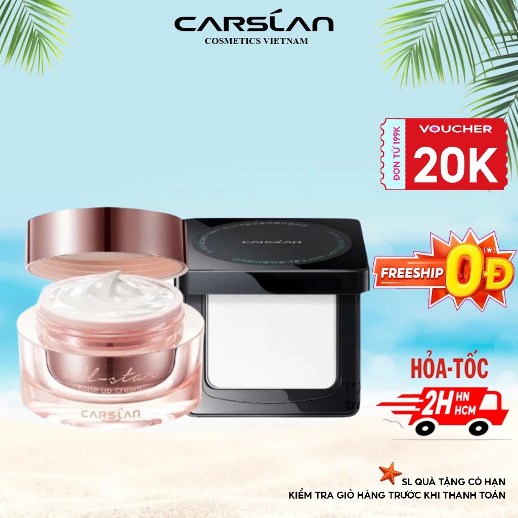 Combo kem lười Carslan nền mịn nhanh chóng + phấn nén Carslan kiềm dầu, giữ nền lâu trôi