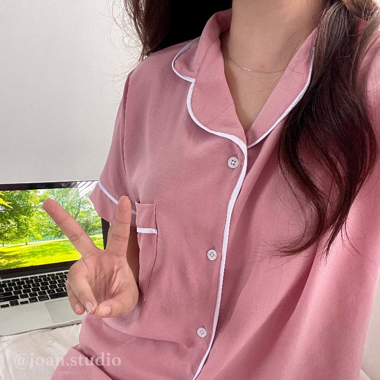 Đồ Ngủ Màu Hồng Pastel , Chất Đũi Lạnh Cao Cấp, Giặt Máy Không Nhăn - JOAN.STUDIO