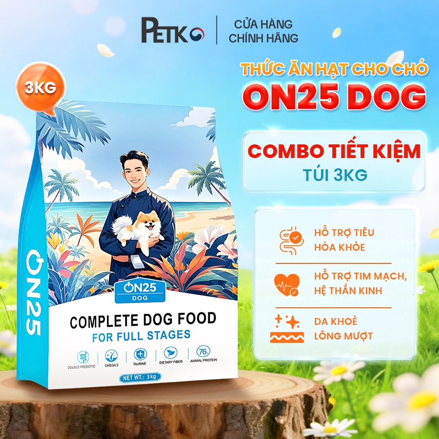 [Combo Tiết Kiệm - Túi 3kg] Hạt Cho Chó ON25 DOG - Bóng Da, Mượt Lông, Hỗ Trợ Tiêu Hóa