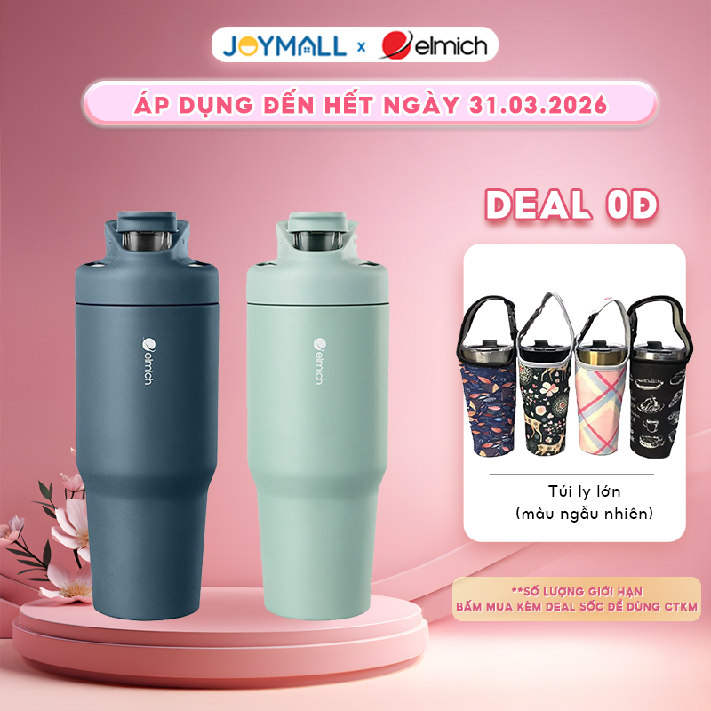 Ly giữ nhiệt inox Elmich EL8309 900ml, Hàng chính hãng, giữ nhiệt tốt, nắp bật, kèm ống hút -JoyMall