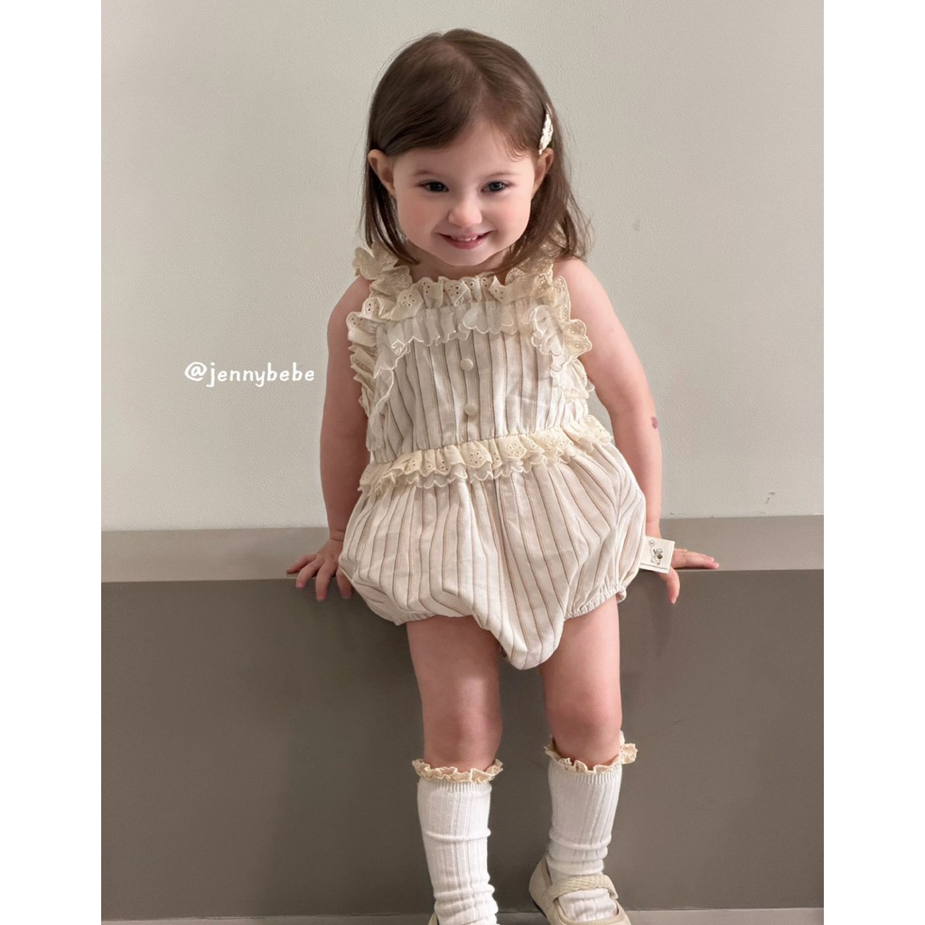(Jenny Bé Bé) Suit Hai Dây Hoạ Tiết Kẻ Sọc Dành Cho Bé Gái Phong Cách Thời Trang Hàn Quốc