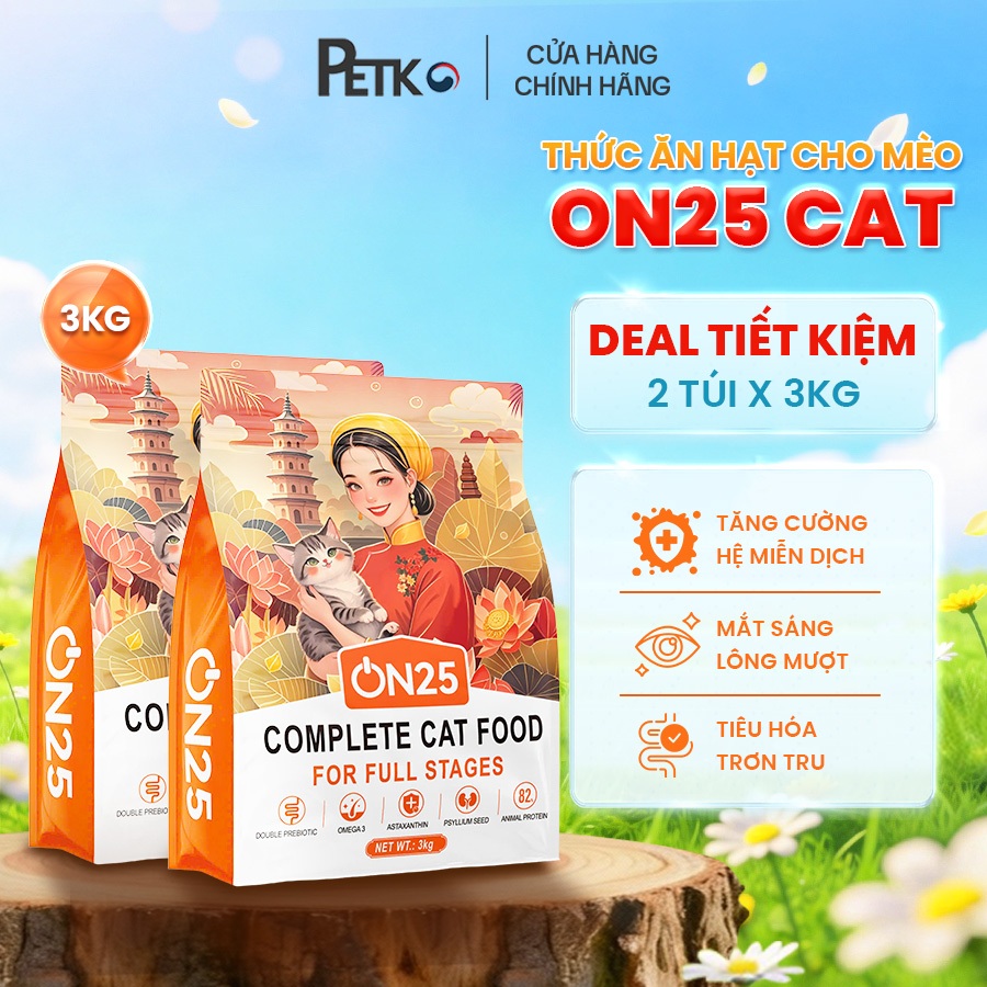 [Deal Tiết Kiệm - 2 túi 3kg] Hạt Cho Mèo ON25 CAT - Giúp Sáng Mắt, Lông Mượt, Phân Khô