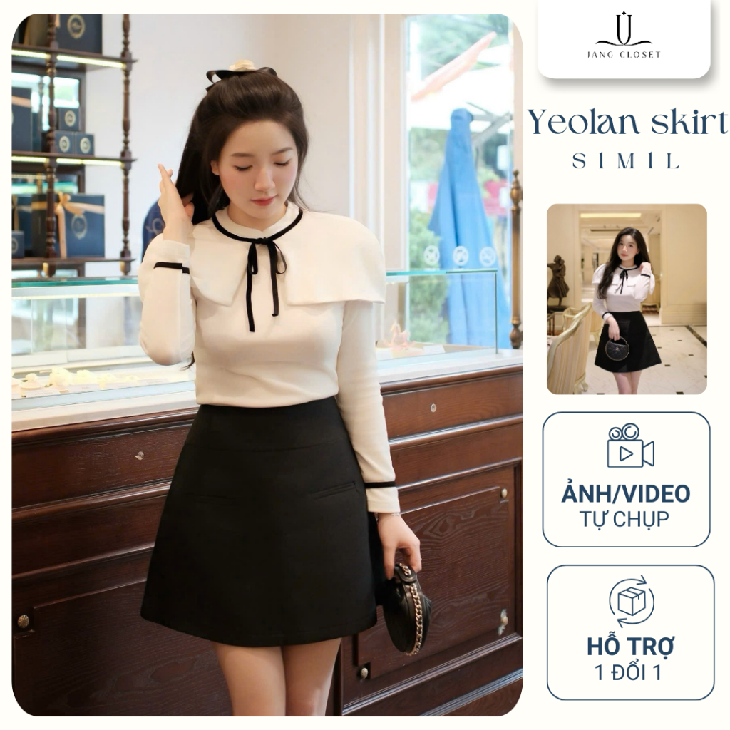 [JANG CLOSET] Chân váy ngắn chữ A 2 màu trắng đen Jang Closet thiết kế tiểu thư nữ tính YEOLAN SKIRT