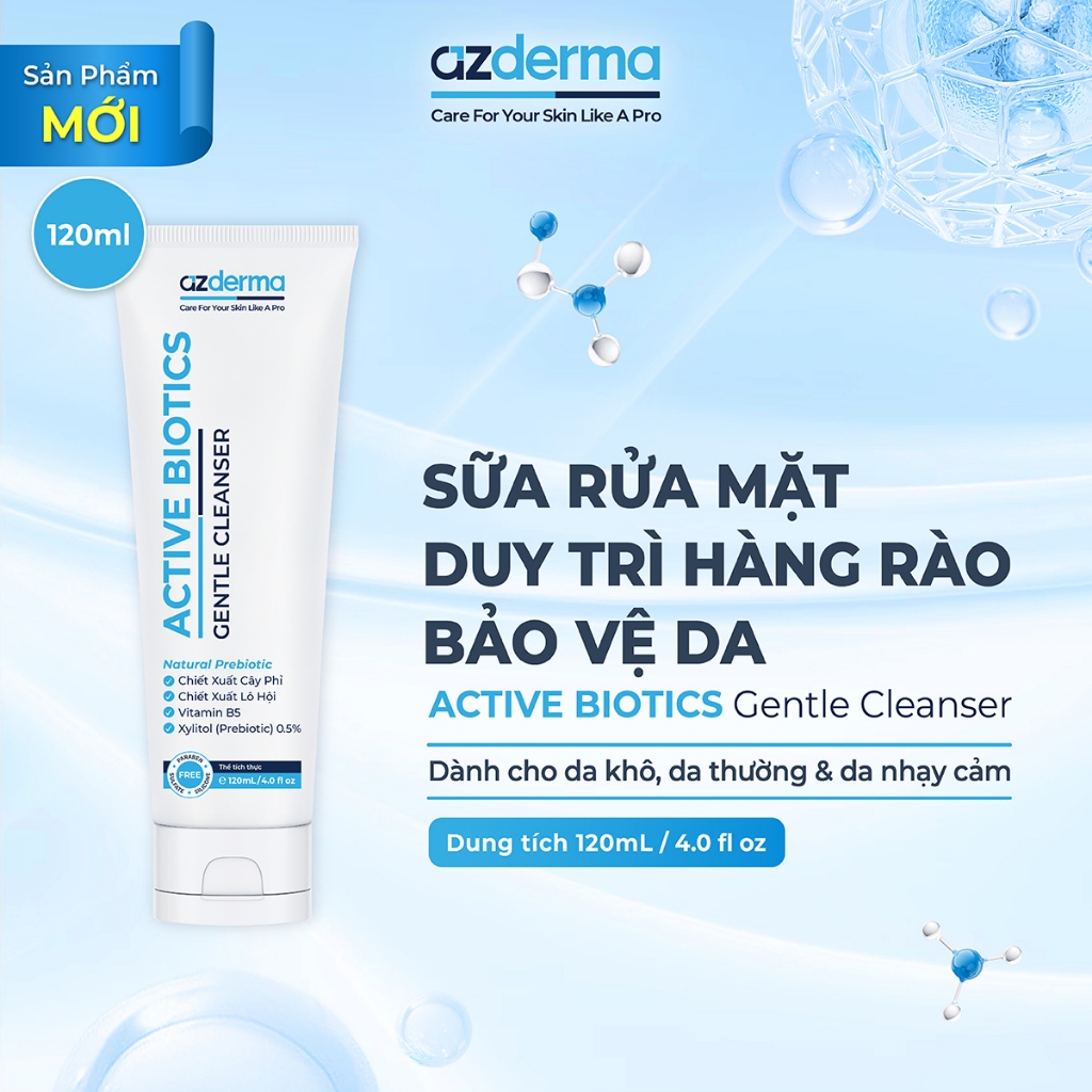 [Azderma] Sữa rửa mặt Azderma Active Biotics Gentle Cleanser dành cho da khô, da nhạy cảm 120ml