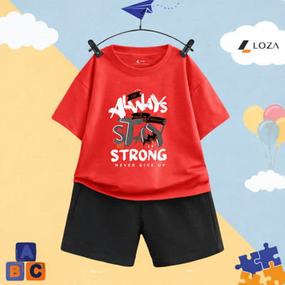 Set đồ bé trai (áo thun+quần đùi) cotton in hình ALWAYS STAY STRONG- Đồ bộ bé trai Loza cho bé cân nặng từ 15-40kg-SB600