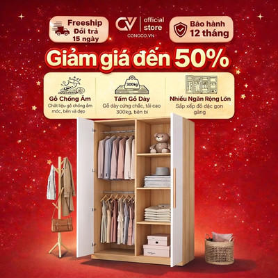 Tủ Quần Áo Gỗ Tối Giản 2 Cánh Hiện Đại CONOCO Tủ Đựng Đồ Phòng Ngủ Ván Dày Chống Ẩm Tiết Kiệm Diện Tích 80cm