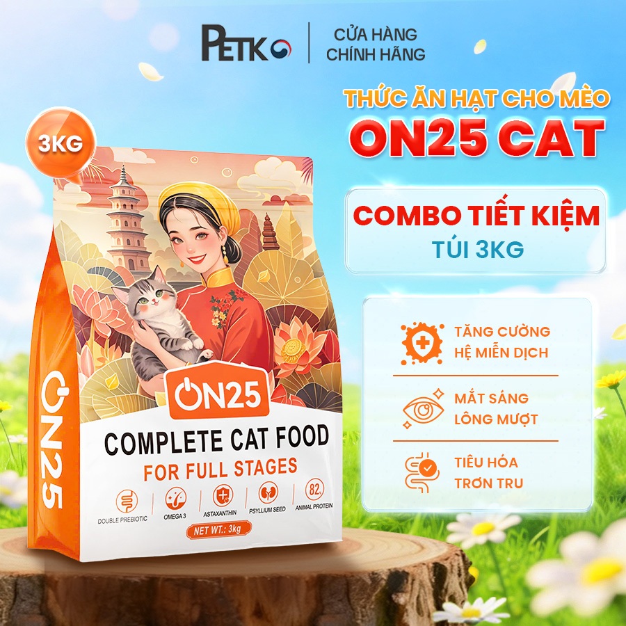 [Combo Tiết Kiệm - 3kg] Hạt Cho Mèo ON25 CAT - Giúp Sáng Mắt, Lông Mượt, Phân Khô