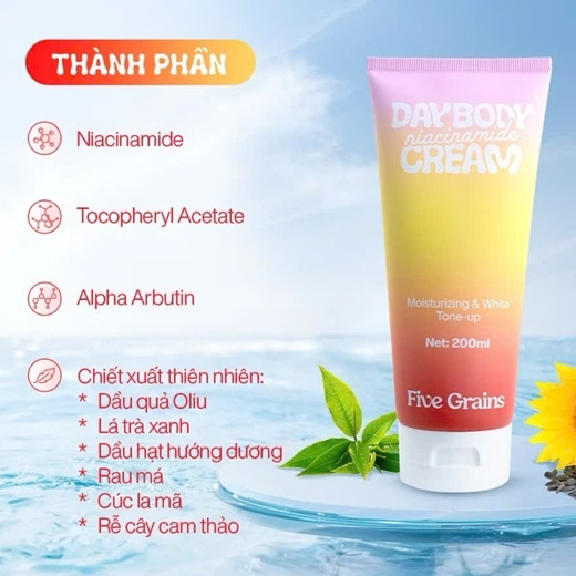 KEM BODY DAY CREAM FIVE GRAINS NÂNG TONE 200ML