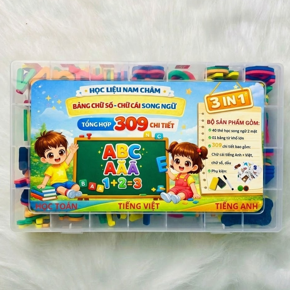 Bảng Nam Châm Chữ Số  Chữ Cái  Tiếng Anh Tiếng Việt Song Ngữ 3IN1 309 Chi Tiết Giúp Bé Học Tiếng Việt, Tiếng Anh Và Toán
