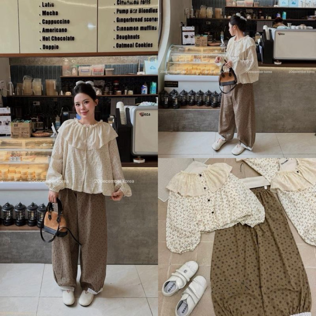 20DECEMBER - Set áo hoa nhí cổ bè và quần hoa nhí