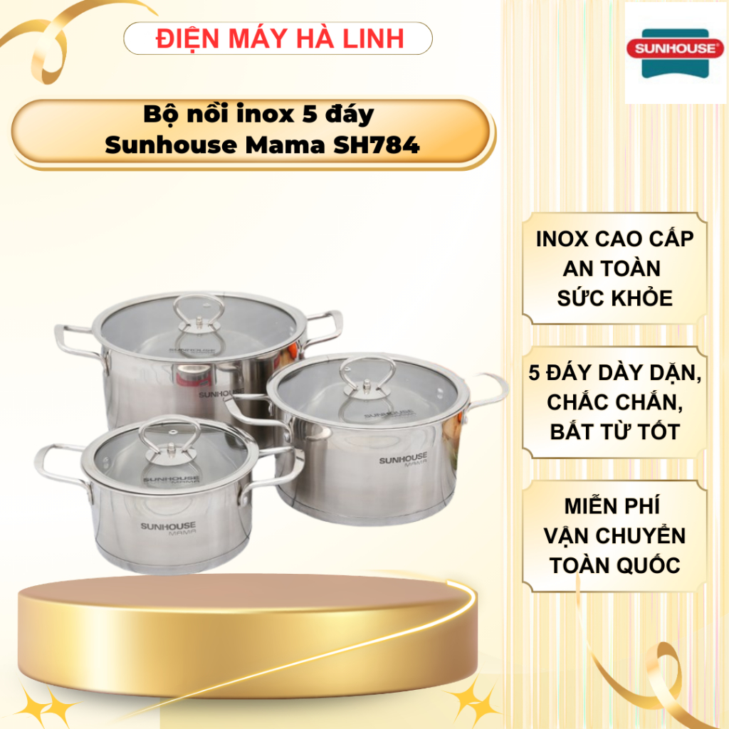 Bộ nồi inox 5 đáy Sunhouse Mama SH784