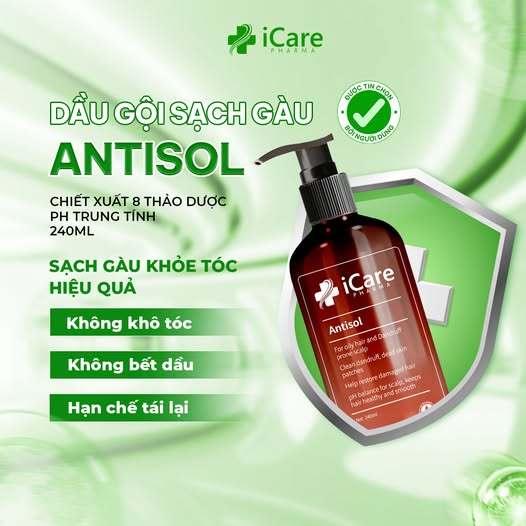 Dầu Gội iCare Pharma Antisol Làm Sạch Gàu, Giảm Rụng Tóc, Giảm Ngứa Nấm Da Đầu